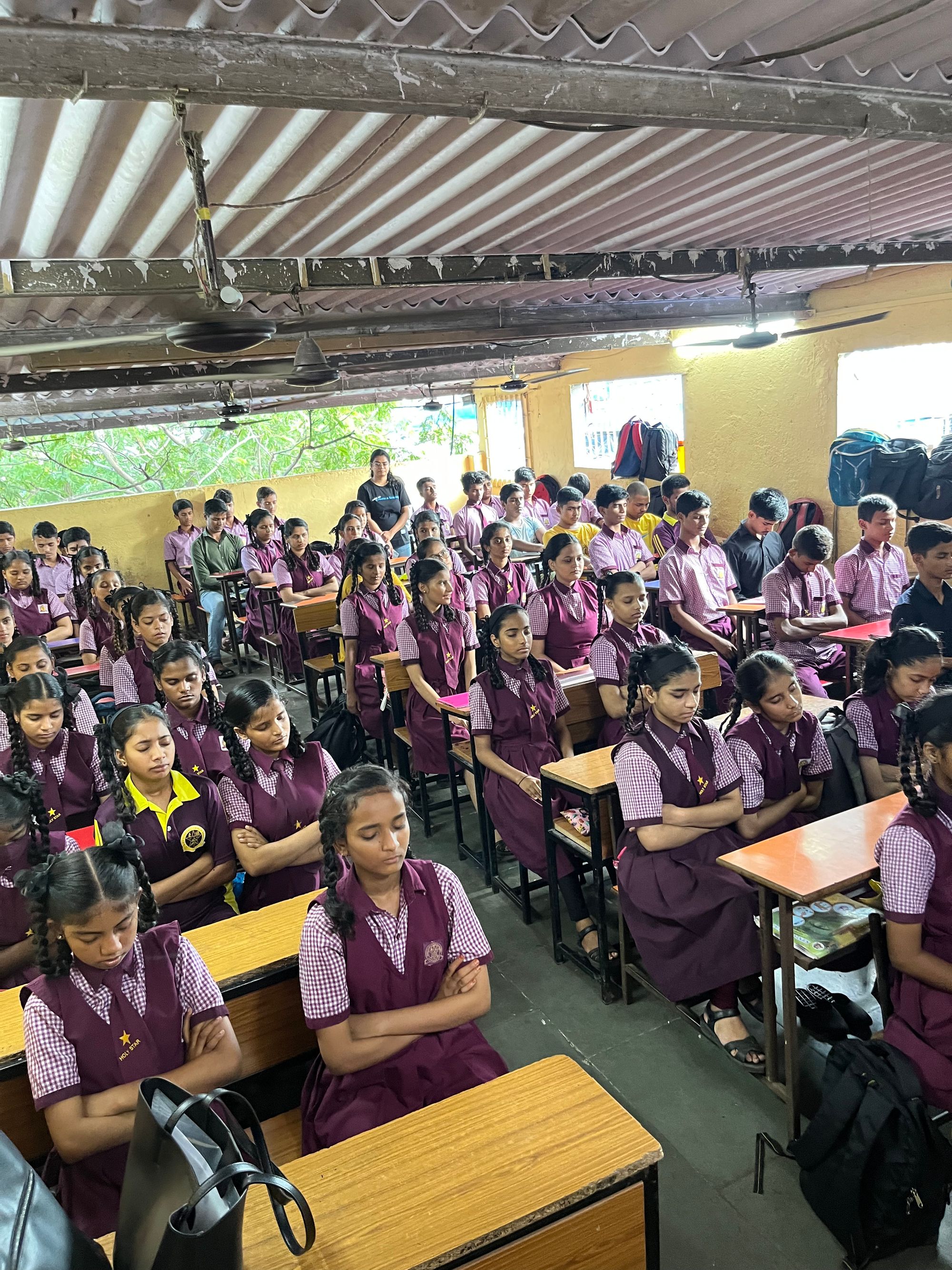 Group meditations in schools by team Swa:aha (formerly Level SuperMind)