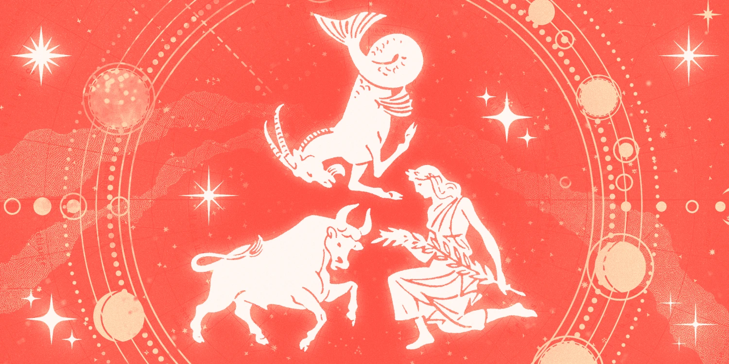 Symbols of Capricorn and Taurus and Virgo with the Earth element