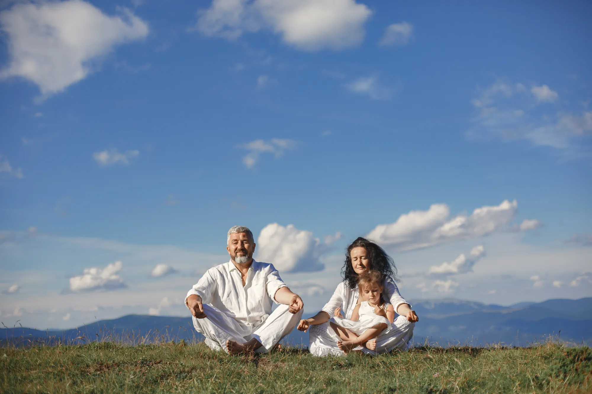 Deep breathing images: Couples meditating together