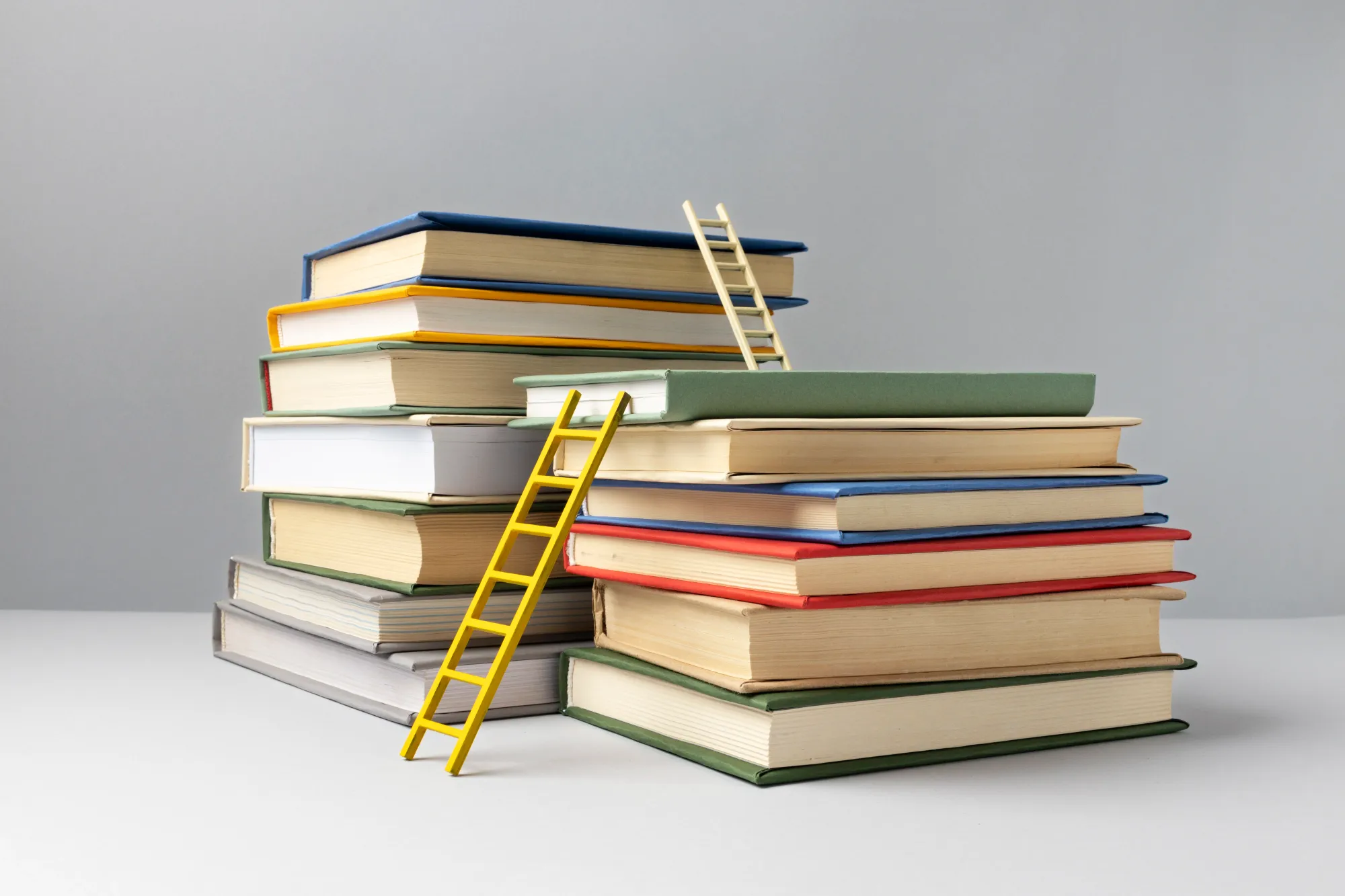 What's the best time to study according to research (front view of stacked books and ladders)