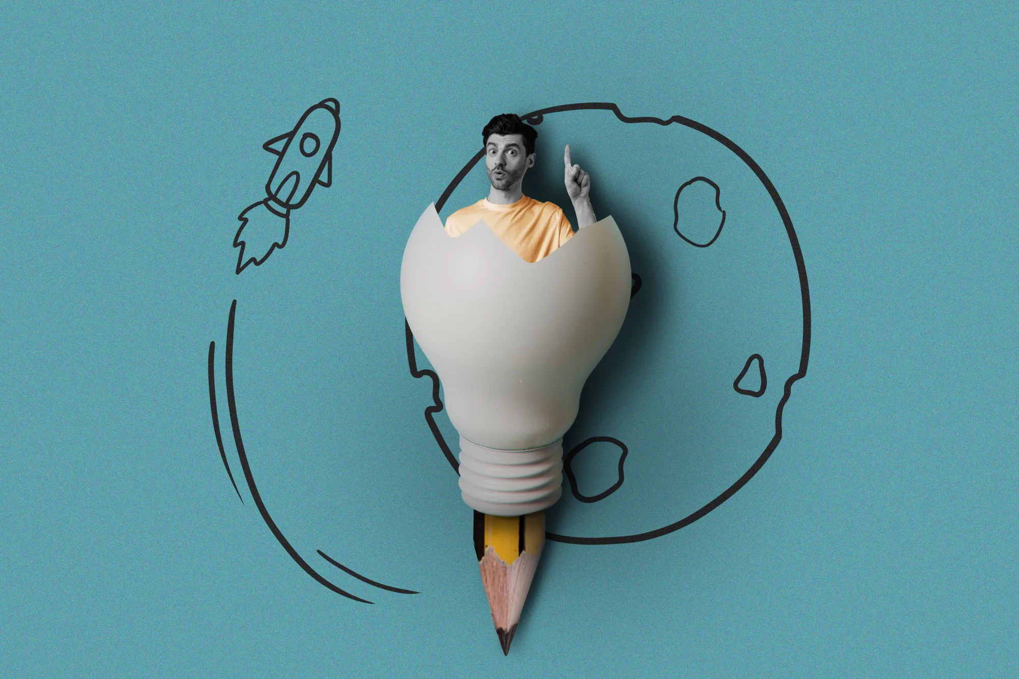 A man in light bulb depicting creativity with vision board