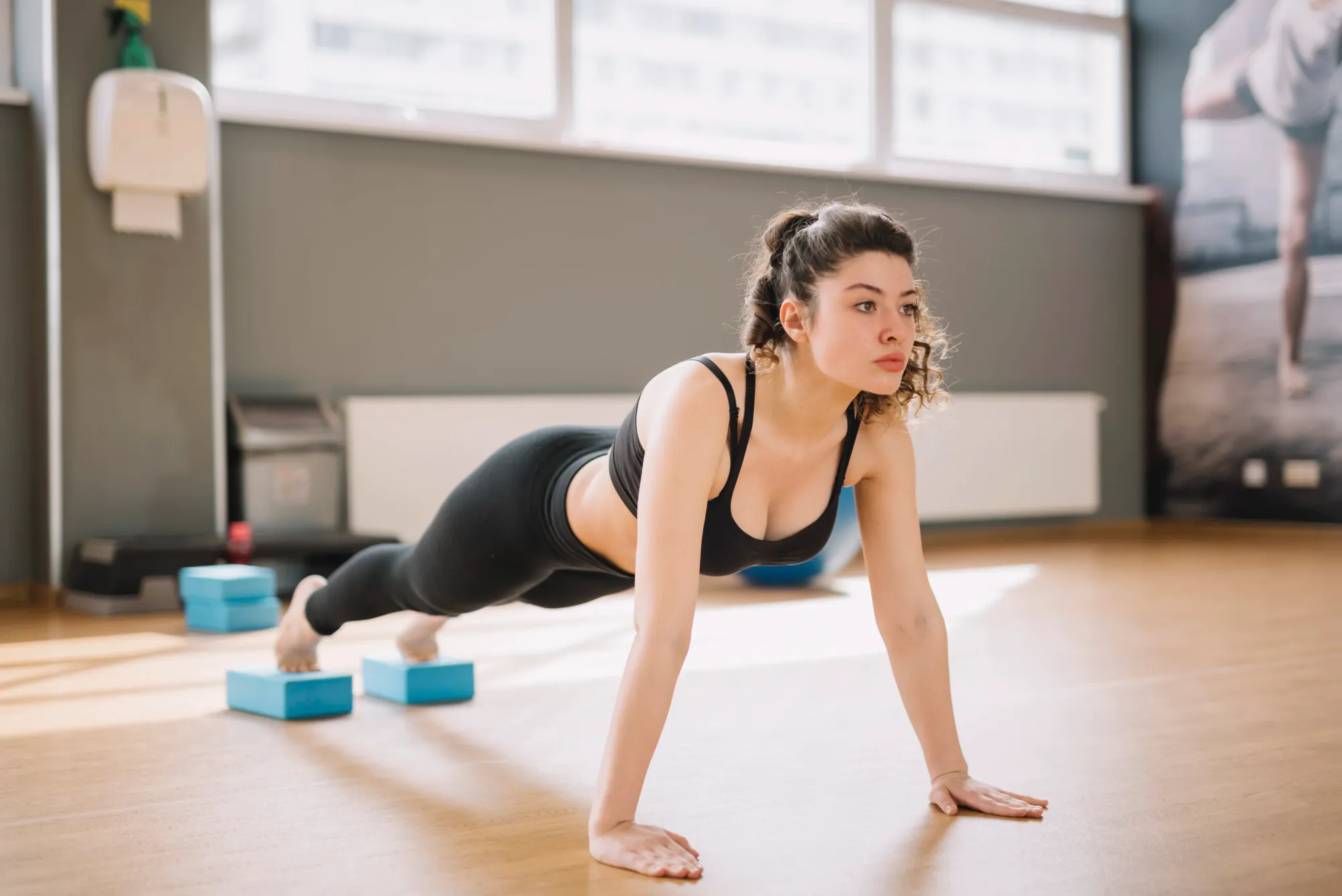 A woman doing gymming at home with pushups