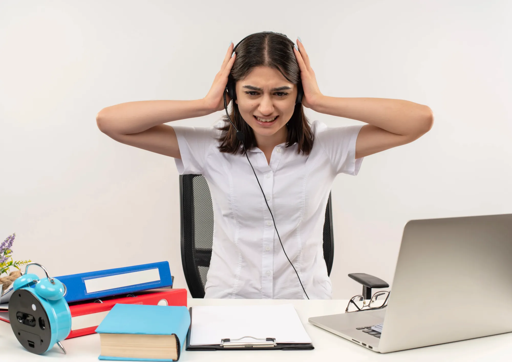 A frustrated girl having fear of failure before exams