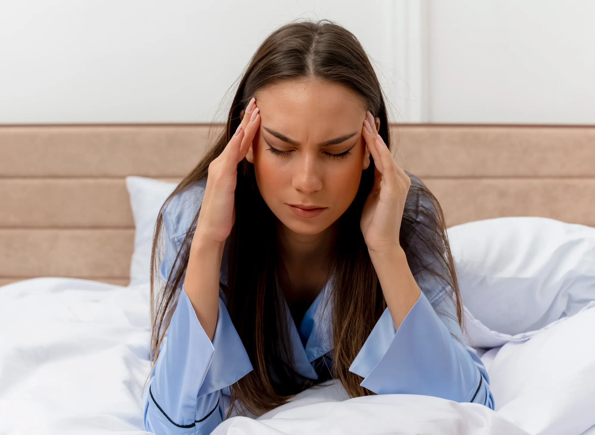 A woman having stress gets big jerk or sleep myoclonus while sleeping
