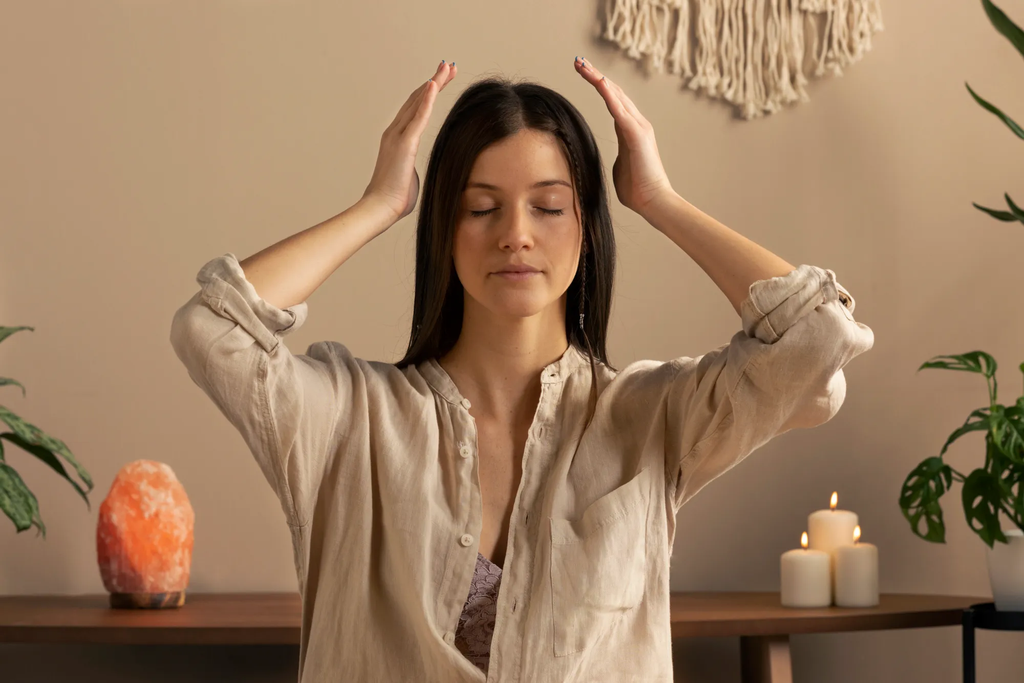 A woman doing one minute meditation and its methods for inner peace