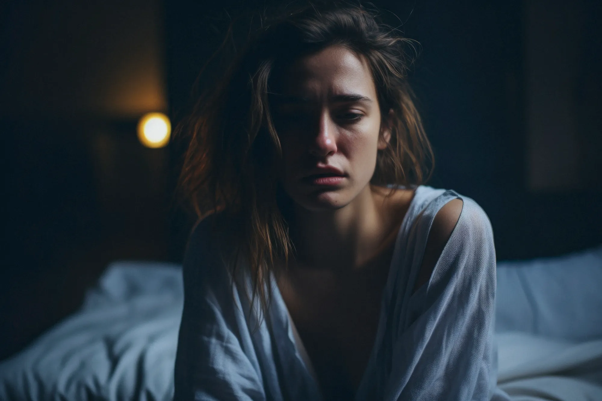 A woman experiencing depression and anxiety, in desperate need of yoga nidra for anxiety