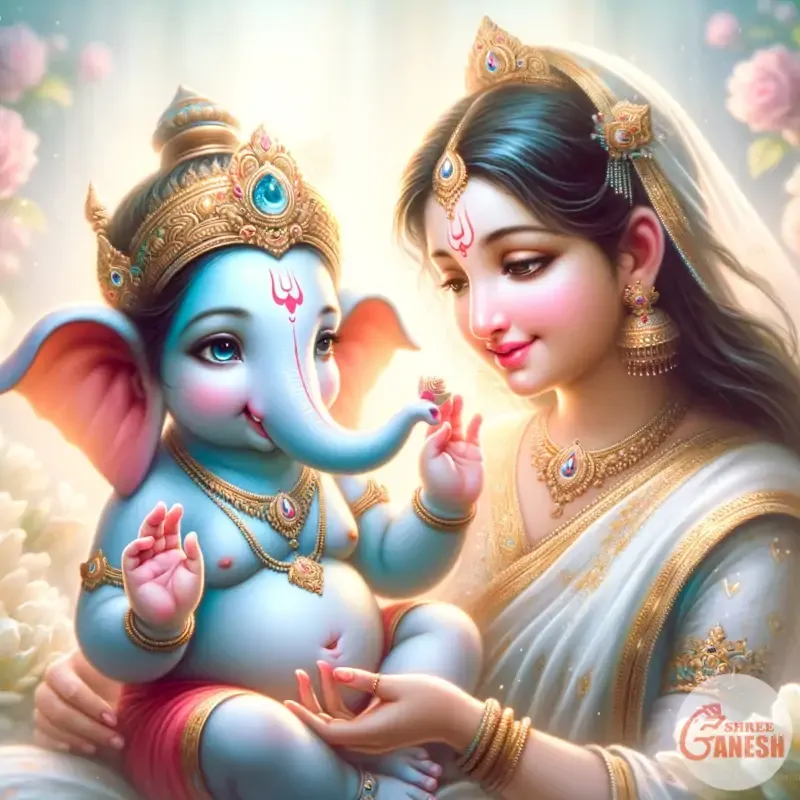 Parvati and Ganesha signifying Lord Ganesha story of birth