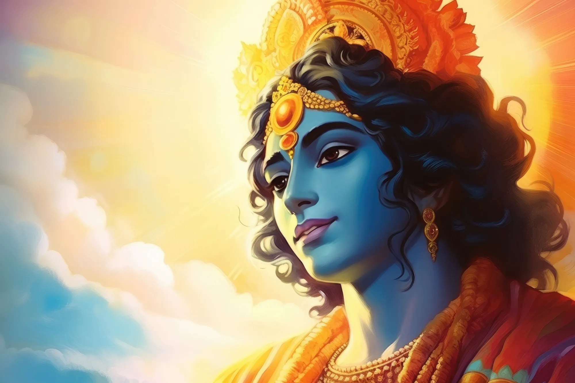Krishna's portait representing Bhagavad Gita's motivational quotes in English by Krishna